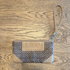 Coach Tan and Brown Signature Wristlet
